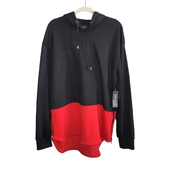 NWT Galaxy by Harvic Men's Black & Red Color Block Hoodie w/ Side Zips Size XL - Picture 2 of 11